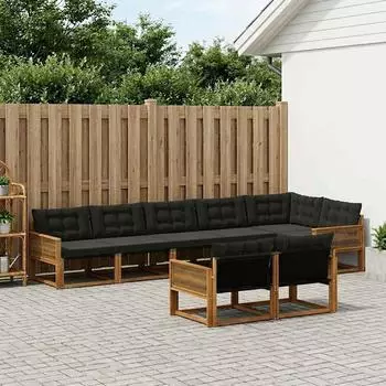 vidaXL Outdoor-Sofagarnitur mit Kissen, 8-tlg., natur/schwarz (3381508)