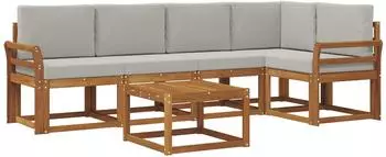 vidaXL Outdoor-Sofagarnitur mit Kissen 6-tlg., natur und hellgrau (3366429)
