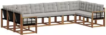vidaXL Outdoor-Sofagarnitur mit Kissen 10-tlg., natur und hellgrau (3369102)