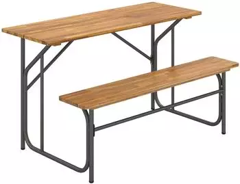 Costway Balkontisch-Set mit Bank, Akazienholz & Metall, 2 Personen (TI96477)
