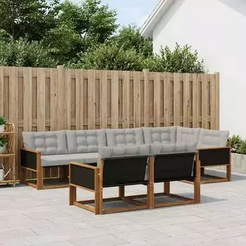 vidaXL Outdoor-Sofagarnitur mit Kissen, 7-tlg., natur und hellgrau (3381479)