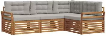 vidaXL Outdoor-Sofagarnitur 4-tlg. mit Kissen, natur und hellgrau (3373381)