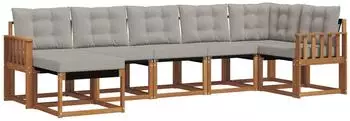 vidaXL Outdoor-Sofagarnitur mit Kissen, 7-tlg., natur und hellgrau (3368878)