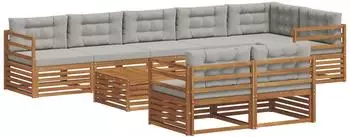 vidaXL Outdoor-Sofagarnitur 9-tlg. natur und hellgrau (3373681)