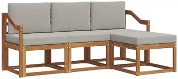 vidaXL Outdoor-Sofagarnitur 4-tlg. natur und hellgrau (3366234)