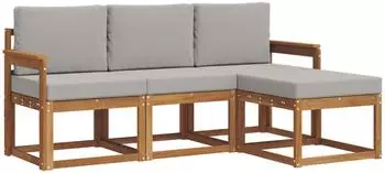 vidaXL Outdoor-Sofagarnitur 4-tlg. natur und hellgrau (3366209)