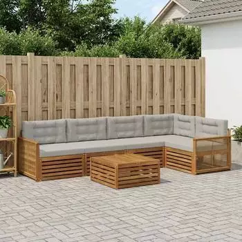 vidaXL Outdoor-Sofagarnitur mit Kissen, 6-tlg., natur und hellgrau (3383389)