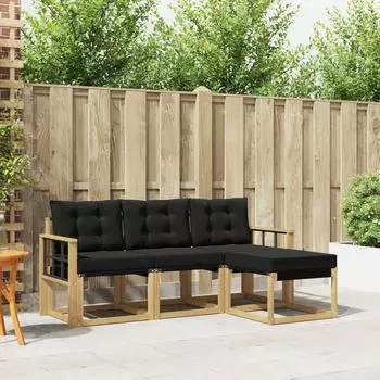 vidaXL Outdoor-Sofagarnitur mit Kissen 4-tlg., wei&szlig; und schwarz (3389362)