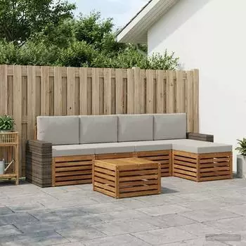 vidaXL Outdoor-Sofagarnitur mit Kissen 6-tlg., natur und hellgrau (3384277)