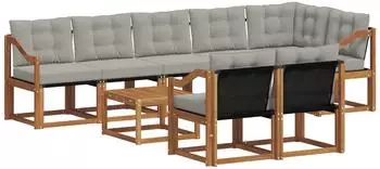 vidaXL Outdoor-Sofagarnitur 9-tlg. mit Kissen, natur und hellgrau (3368818)