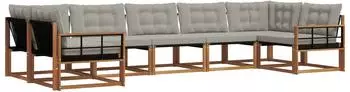 vidaXL Outdoor-Sofagarnitur mit Kissen, 7-tlg., natur und hellgrau (3369822)