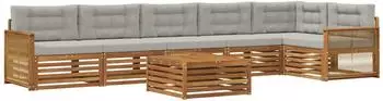 vidaXL Outdoor-Sofagarnitur mit Kissen, 7-tlg., natur und hellgrau (3383449)