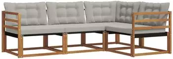 vidaXL Outdoor-Sofagarnitur mit Kissen, 4-tlg., natur und hellgrau (3369398)