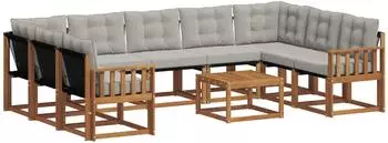 vidaXL Outdoor-Sofagarnitur 10-tlg., natur und hellgrau (3369070)