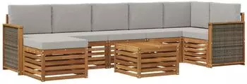 vidaXL Outdoor-Sofagarnitur mit Kissen, 7-tlg., natur und hellgrau (3384647)