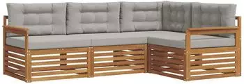 vidaXL Outdoor-Sofagarnitur mit Kissen, 4-tlg., natur und hellgrau (3373366)