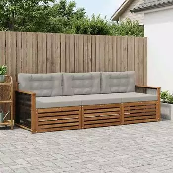 vidaXL Outdoor-Sofagarnitur mit Kissen, 3-tlg., natur und hellgrau (3382964)