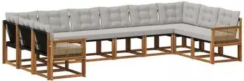 vidaXL Outdoor-Sofagarnitur 10-tlg. natur und hellgrau (3382243)