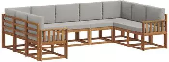 vidaXL Outdoor-Sofagarnitur 9-tlg. mit Kissen, natur und hellgrau (3366979)