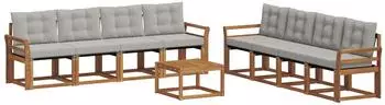 vidaXL Outdoor-Sofagarnitur 9-tlg. natur und hellgrau (3368522)