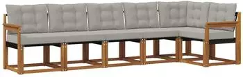 vidaXL Outdoor-Sofagarnitur 6-tlg. mit Kissen, natur und hellgrau (3368706)