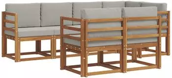 vidaXL Outdoor-Sofagarnitur 7-tlg. mit Kissen, natur und hellgrau (3366519)