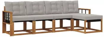 vidaXL Outdoor-Sofagarnitur 5-tlg. mit Kissen, natur und hellgrau (3368574)