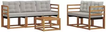 vidaXL Outdoor-Sofagarnitur 6-tlg. mit Kissen, natur und hellgrau (3368390)