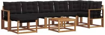vidaXL Outdoor-Sofagarnitur mit Kissen, 8-tlg., natur und schwarz (3368911)
