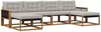 vidaXL Outdoor-Sofagarnitur 6-tlg. natur und hellgrau (3381599)