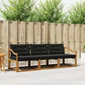 vidaXL Outdoor-Sofagarnitur mit Kissen 3-tlg., natur und schwarz (3369155)