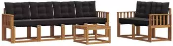 vidaXL Outdoor-Sofagarnitur mit Kissen 7-tlg., natur und schwarz (3368423)