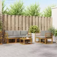 vidaXL Outdoor-Sofagarnitur 6 stk. Nat&uuml;rlich und Hellgrau