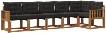 vidaXL Outdoor-Sofagarnitur 6-tlg. mit Kissen, natur/schwarz (3368711)
