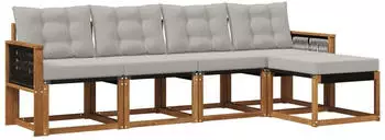 vidaXL Outdoor-Sofagarnitur 5-tlg. natur und hellgrau (3381887)