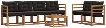 vidaXL Outdoor-Sofagarnitur mit Kissen 7-tlg., natur und schwarz (3368415)