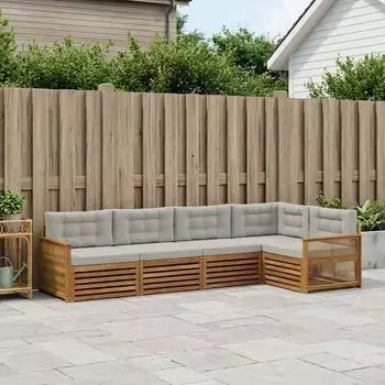 vidaXL Outdoor-Sofagarnitur mit Kissen, 5-tlg., natur und hellgrau (3383359)