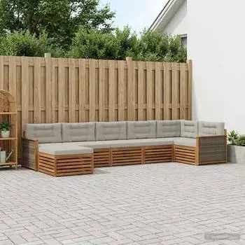 vidaXL Outdoor-Sofagarnitur mit Kissen, 7-tlg., natur und hellgrau (3383619)