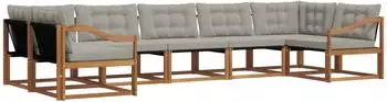 vidaXL Outdoor-Sofagarnitur mit Kissen, 7-tlg., natur und hellgrau (3369826)