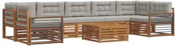 vidaXL Outdoor-Sofagarnitur mit Kissen, 8-tlg., natur und hellgrau (3373191)