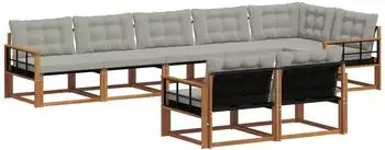 vidaXL Outdoor-Sofagarnitur mit Kissen, 8-tlg., natur und hellgrau (3369582)