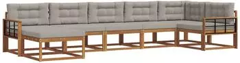 vidaXL Outdoor-Sofagarnitur mit Kissen, 7-tlg., natur und hellgrau (3367904)