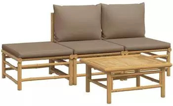 vidaXL Garten-Lounge-Set 4-tlg. Bambus, taupe Kissen (3155139)
