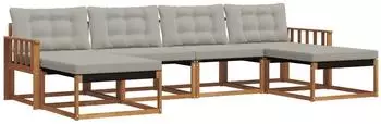 vidaXL Outdoor-Sofagarnitur mit Kissen, 6-tlg., natur und hellgrau (3369718)