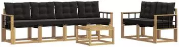 vidaXL Outdoor-Sofagarnitur mit Kissen, 7-tlg., wei&szlig; und schwarz (3389242)