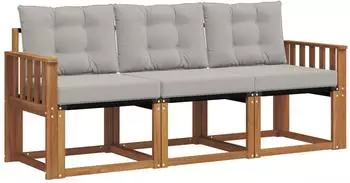 vidaXL Outdoor-Sofagarnitur mit Kissen 3-tlg., natur und hellgrau (3368350)