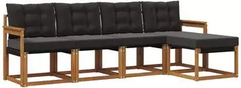 vidaXL Outdoor-Sofagarnitur mit Kissen, 5-tlg., natur und schwarz (3368563)
