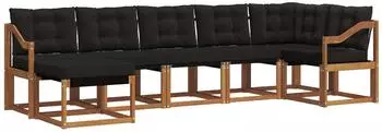 vidaXL Outdoor-Sofagarnitur mit Kissen 7-tlg., natur und schwarz (3368891)