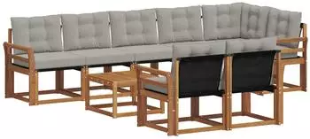vidaXL Outdoor-Sofagarnitur 9-tlg. mit Kissen, natur und hellgrau (3368810)