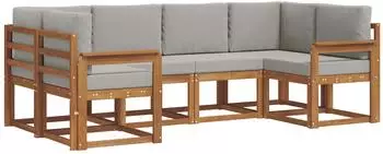 vidaXL Outdoor-Sofagarnitur mit Kissen, 6-tlg., natur und hellgrau (3366874)